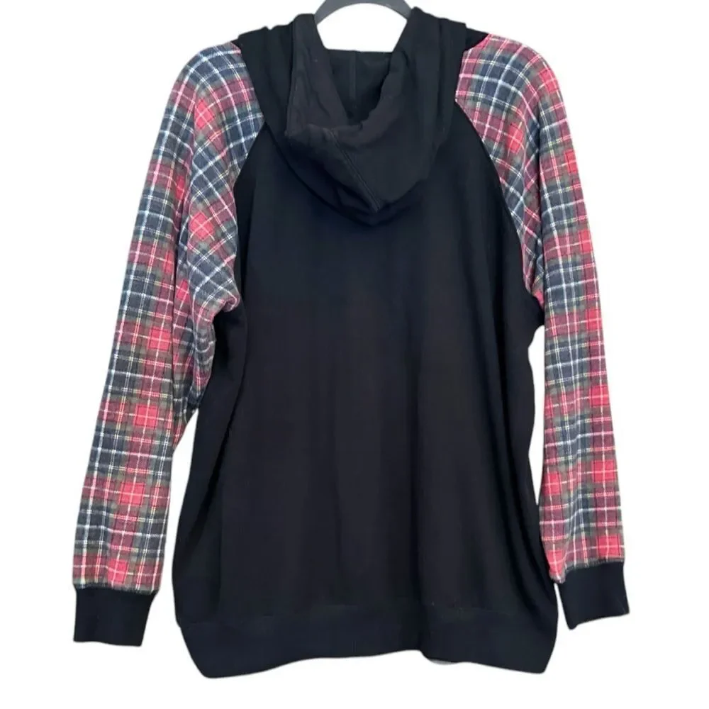 Torrid Black Plaid Red Classic Fit Cozy Fleece Raglan Hoodie Size 3 3XL - Picture 11 of 13